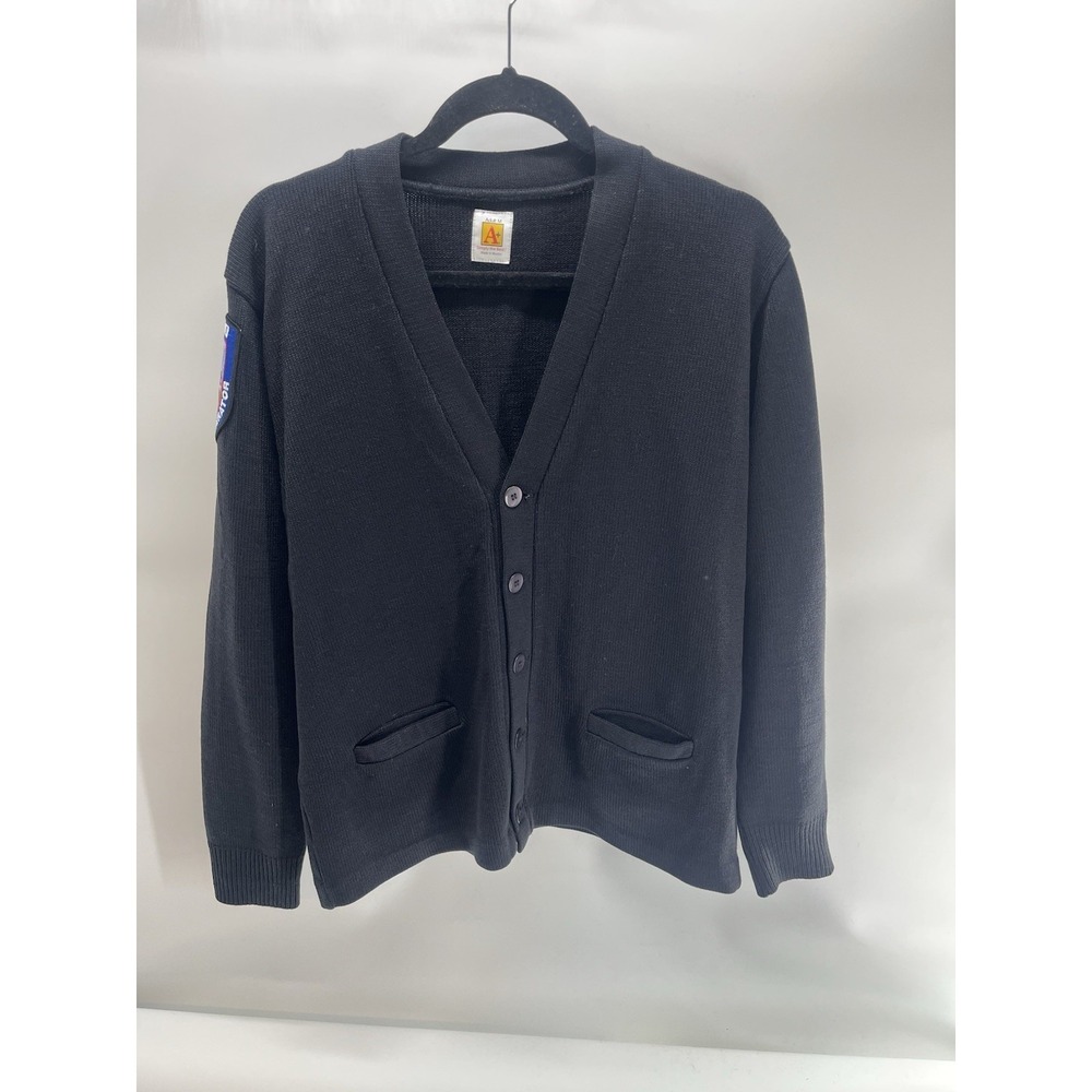 Women's Blue long-sleeved ribbed Cardigan W/embroidered patch Metro Operations M